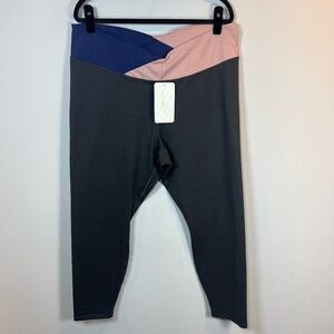 Fabletics Winn II 7/8 Crossover High Waist Leggings Gray Pink Blue Sporty NEW 3X